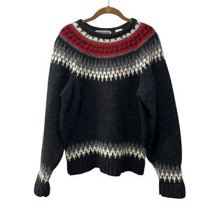 Jordache Men's Medium Fair Isle Sweater Knit Shetland Virgin Wool Red Gray 80s